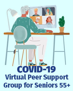 COVID-19 Virtual Peer Support Group for Seniors 55+ button